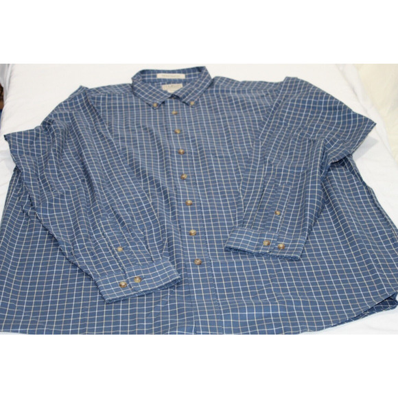 LL Bean Men's XLT Wrinkle Resistant Button-Down LS Blue Check Shirt Work Casual - Picture 1 of 8